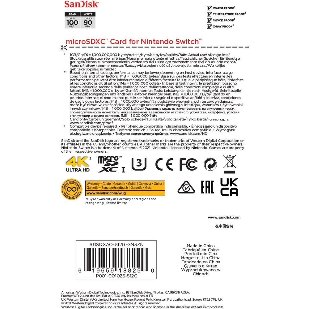 Sandisk Nintendo Switch Micro SDXC 512GB UHSI U3 (SDSQXAO512GGNCZN)