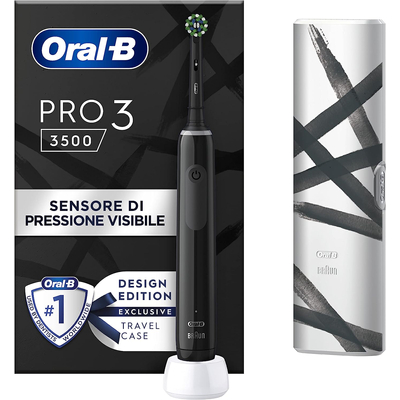 Oral-B PRO 3 3500 Cross Action Design Edition elektromos fogkefe + Utazótok - Fekete