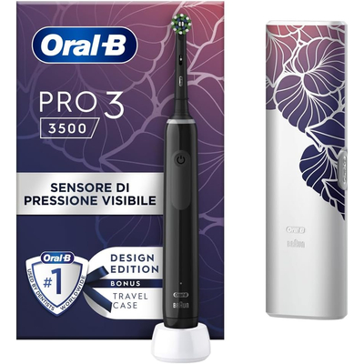 Oral-B PRO 3 3500 Cross Action Design Edition elektromos fogkefe + Leveles Utazótok - Fekete
