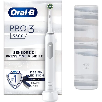 Oral-B PRO 3 3500 Cross Action Design Edition elektromos fogkefe + Utazótok - Fehér