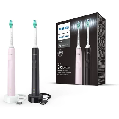 Philips HX3675/15 Sonicare 3100 Series elektromos fogkefe, dupla csomag - Fekete+Rózsaszín