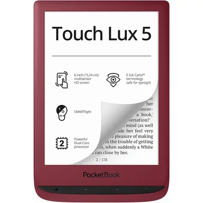 PocketBook Touch Lux 5 e-Book olvasó - Rubint vörös (PB628-R-WW)
