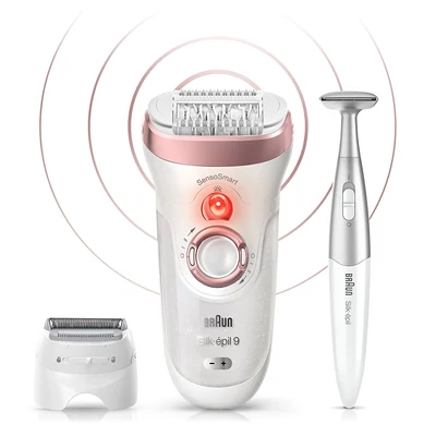 Braun Silk-épil 9 SensoSmart 9/890 epilátor + Bikini trimmer, 7 kiegészítő - Rózsa arany/Fehér (SES9890)