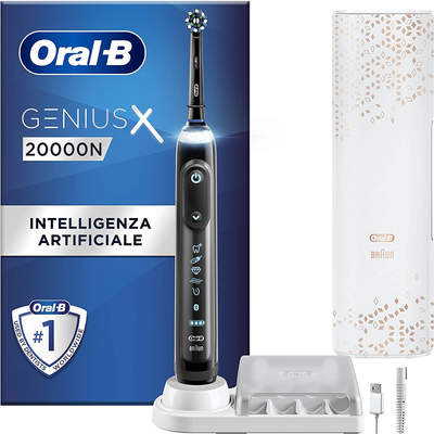 Oral-B Genius X elektromos fogkefe Cross Action fejjel, prémium pótfej tartóval - Fekete