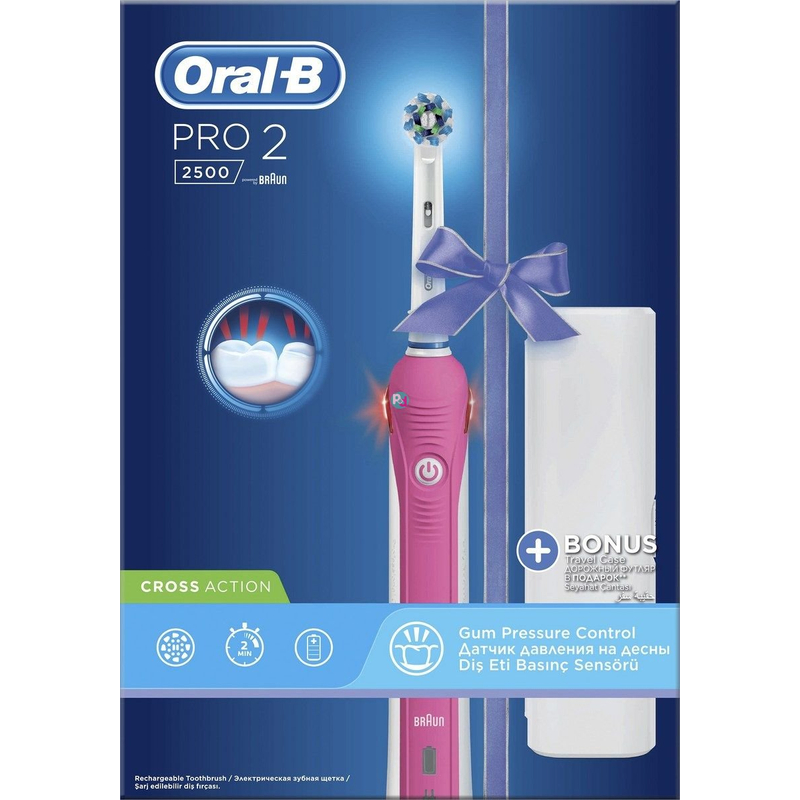 Oral-B PRO 2 2500 3D White elektromos fogkefe + Utazótok - Rózsaszín/Fehér
