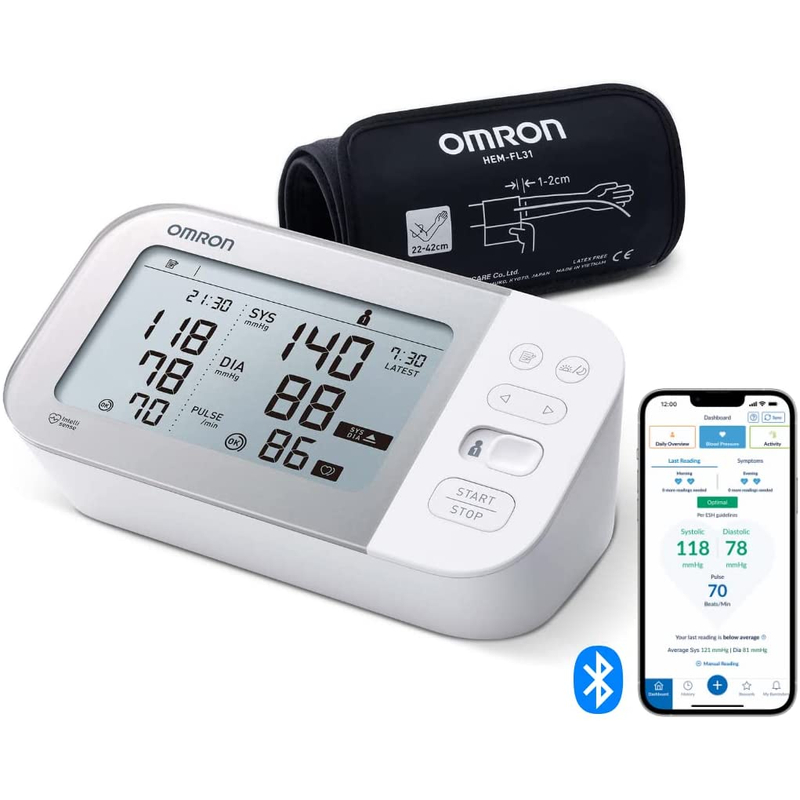 Omron M7 Intelli IT felkaros okos vérnyomásmérő - Fehér/Ezüst (HEM-7361T)