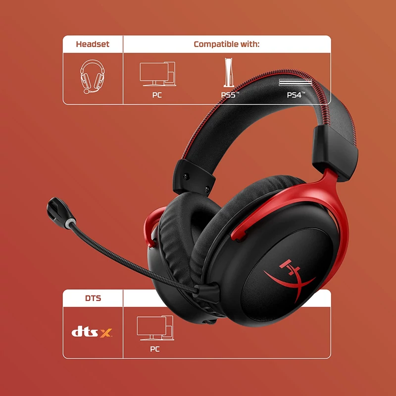 HyperX Cloud II Wireless gaming headset - Fekete/Piros (4P5K4AA)