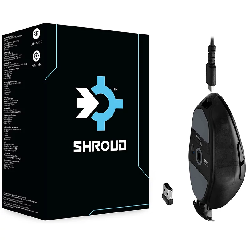 Logitech G303 Shroud Edition Lightspeed Hero 25K wireless gaming egér - Fekete
