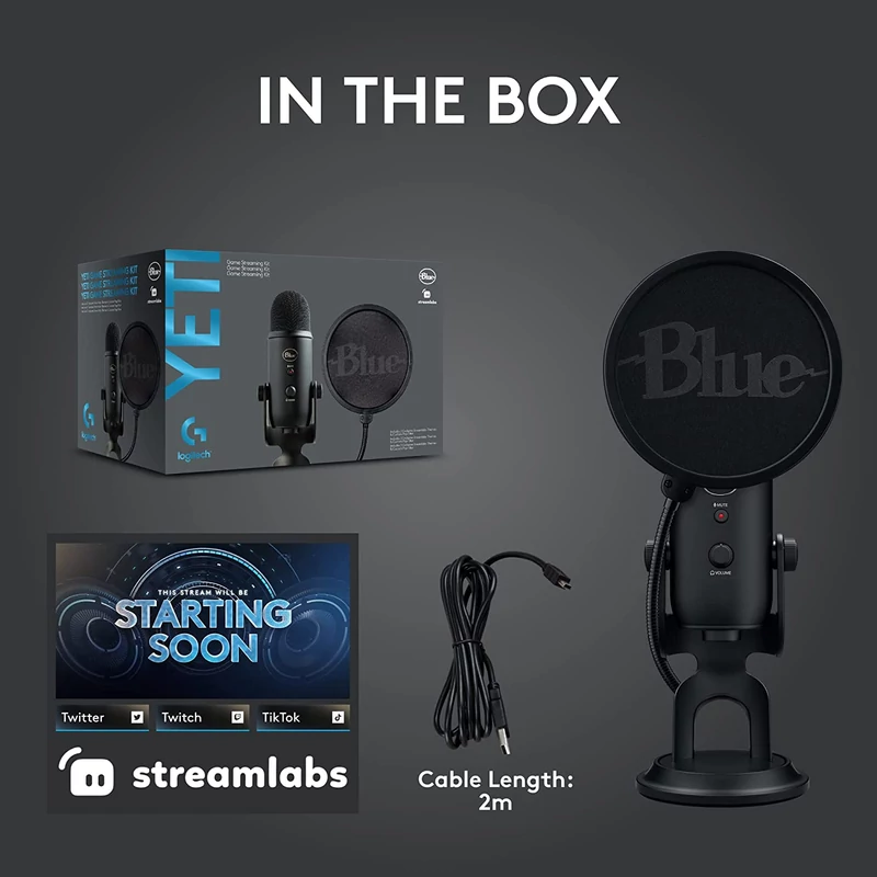 Blue Yeti Kit USB Mikrofon + Pop Filter - Fekete (988-000528)