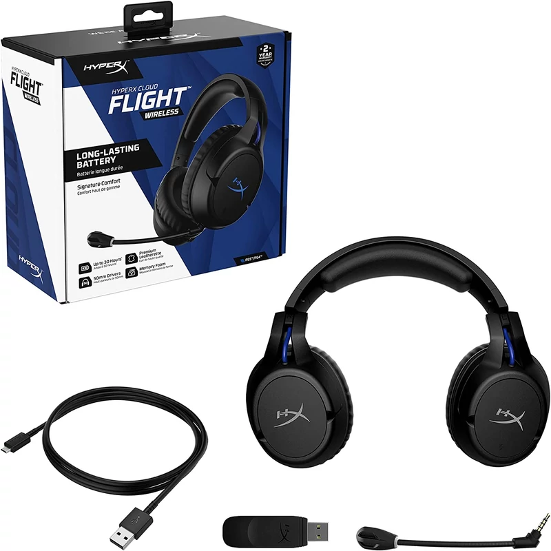 Kingston HyperX Cloud Flight Wireless for PS5/PS4 gaming headset - Fekete/Kék (HHSF1-GA-BK/G)