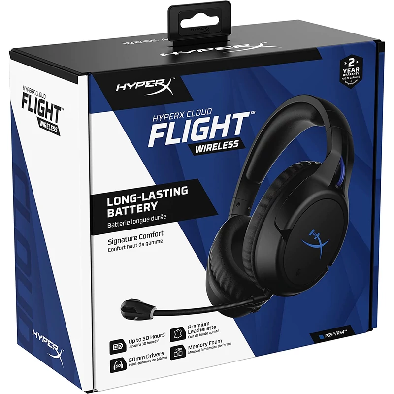 Kingston HyperX Cloud Flight Wireless for PS5/PS4 gaming headset - Fekete/Kék (HHSF1-GA-BK/G)