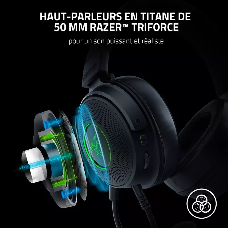 Razer Kraken V3 Hypersense Wired Gaming headset - Fekete (RZ04-03770100-R3M1)