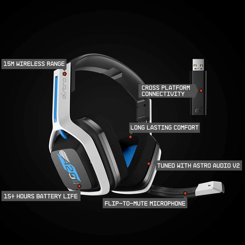 Astro Gaming A20 Wireless Headset - Fehér/Kék/Fekete (939-001878)