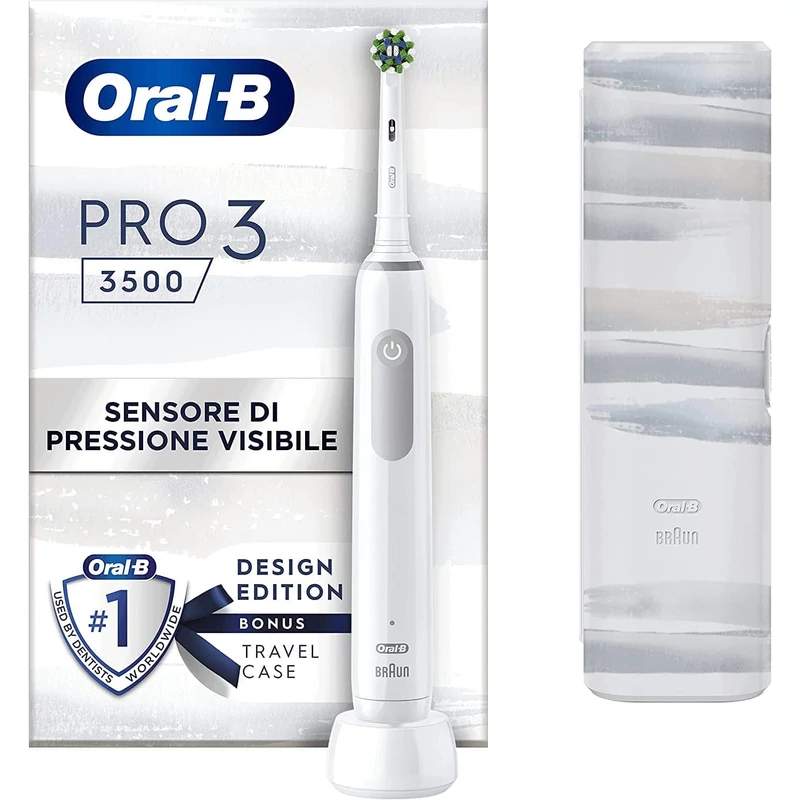 Oral-B PRO 3 3500 Cross Action Design Edition elektromos fogkefe + Utazótok - Fehér