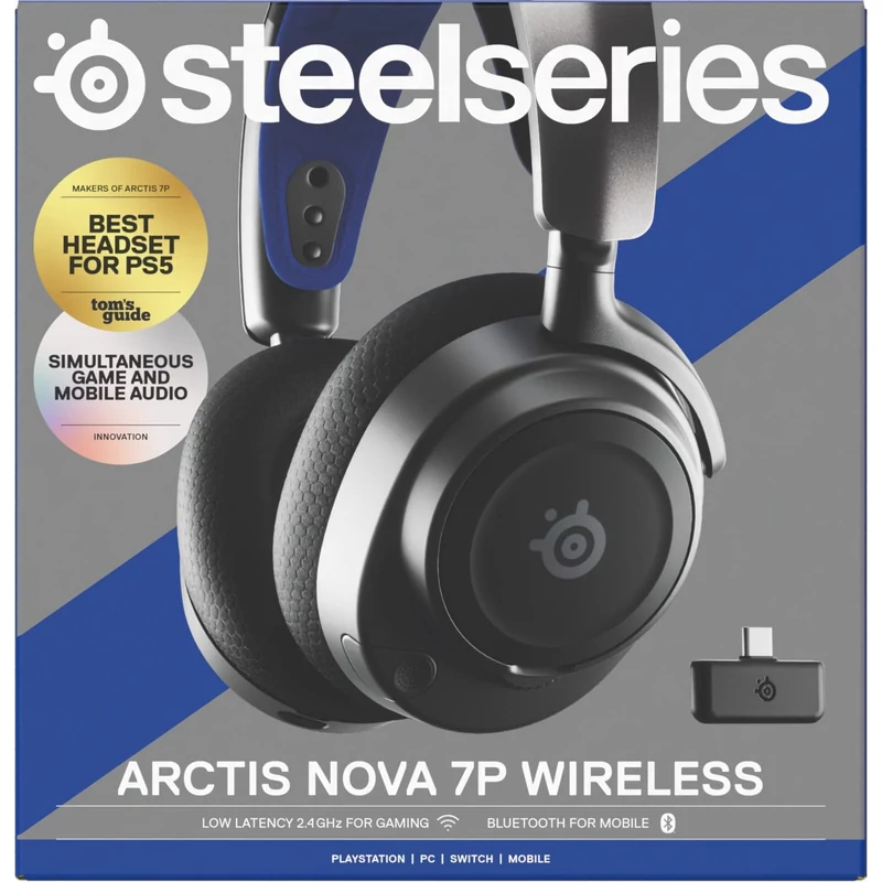 SteelSeries Arctis Nova 7P Wireless Gaming Headset for PS - Fekete/Kék (61559)