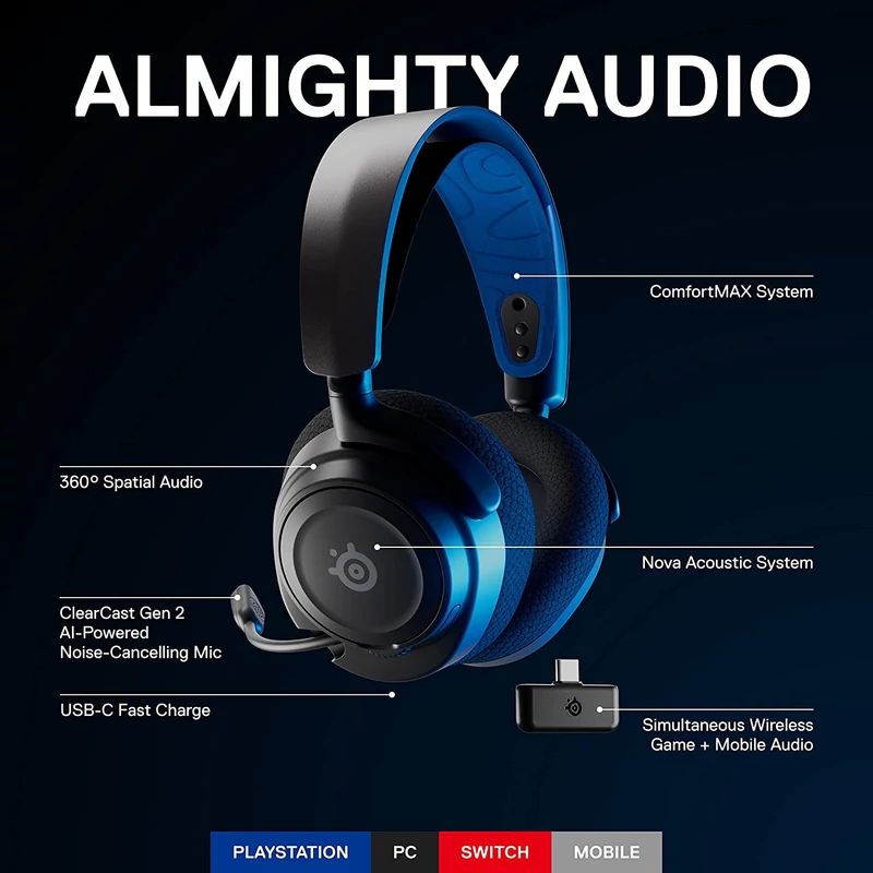 SteelSeries Arctis Nova 7P Wireless Gaming Headset for PS - Fekete/Kék (61559)