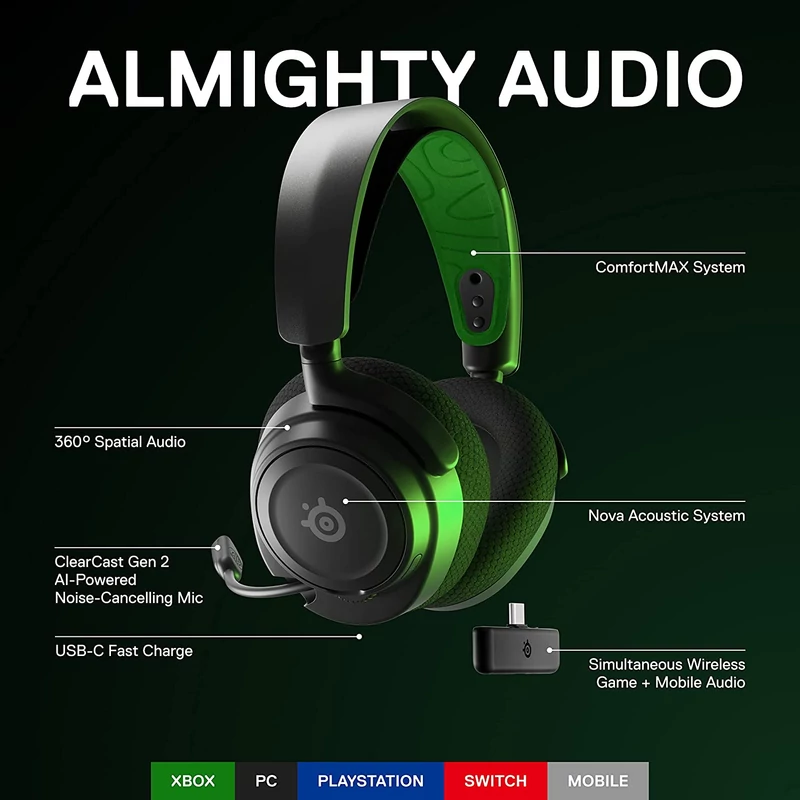 SteelSeries Arctis Nova 7X Wireless Gaming Headset for Xbox - Fekete/Zöld (61565)