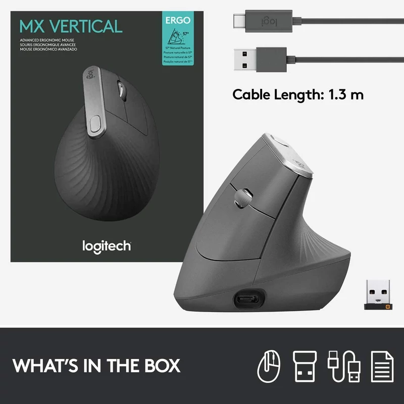 Logitech MX Vertical Advanced Ergonomic egér - Grafit (910-005448)