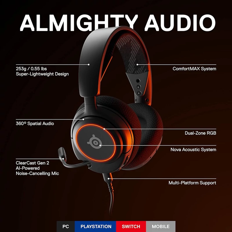 SteelSeries Arctis Nova 3 RGB Gaming Headset - Fekete (61631)