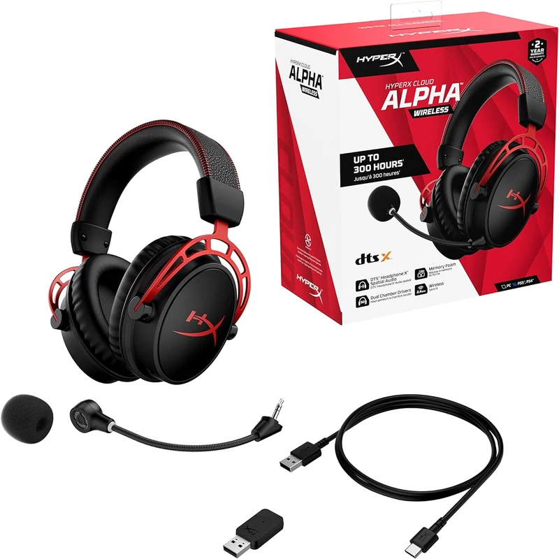 Hyperx Cloud Alpha Wireless Gaming Headset - Fekete/Piros (4P5D4AA)