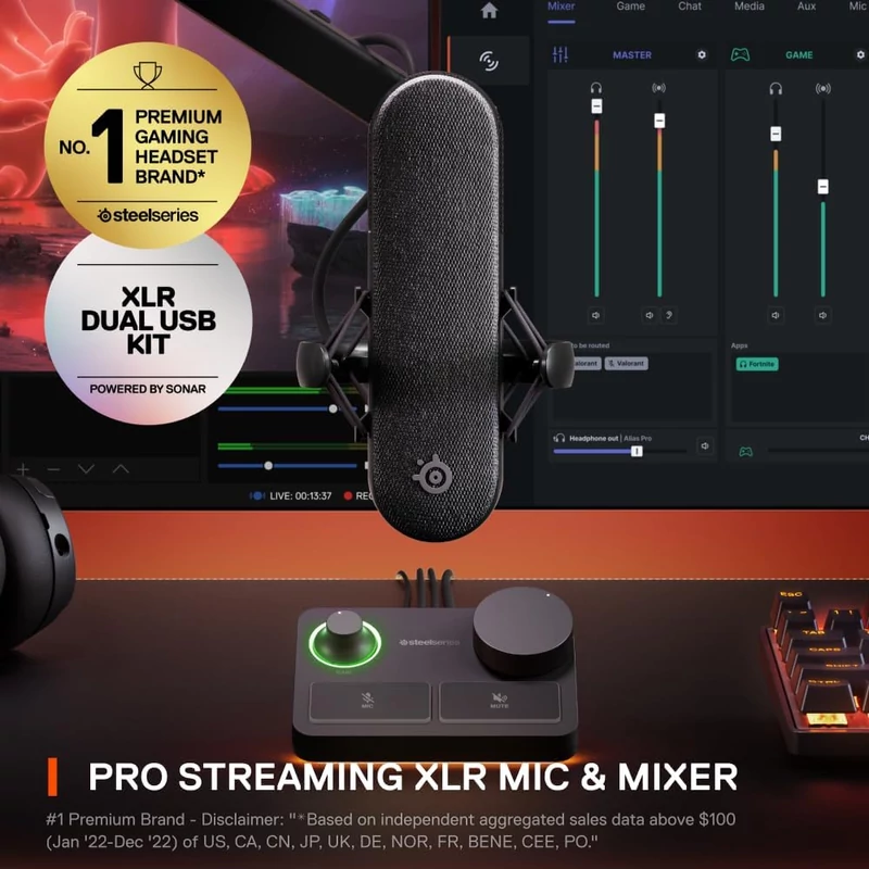 SteelSeries Alias Pro Kit XLR mikrofon + Stream Mixer - Fekete (61597)