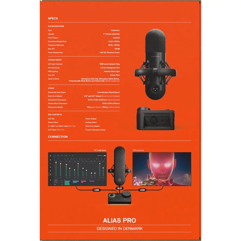 SteelSeries Alias Pro Kit XLR mikrofon + Stream Mixer - Fekete (61597)