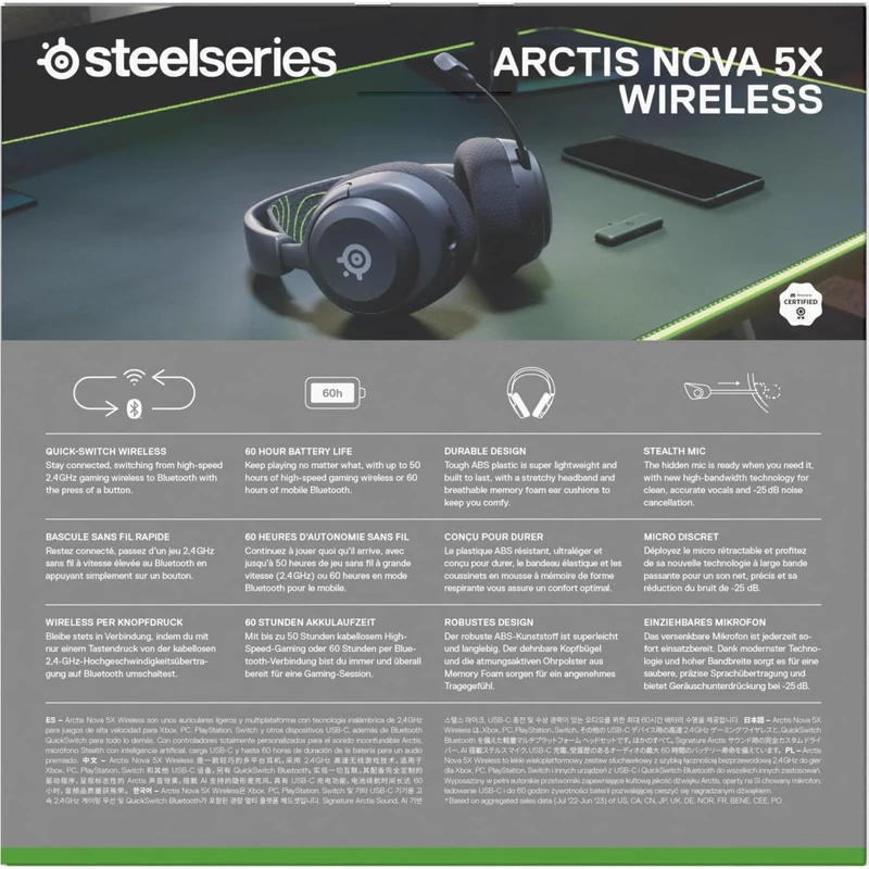 SteelSeries Arctis Nova 5X Wireless Gaming Headset - Fekete (61676)