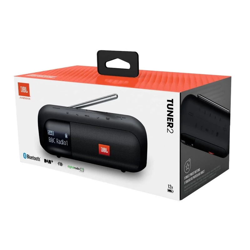 JBL Tuner 2 hordozható Bluetooth hangszóró rádióval - Fekete (JBLTUNER2BLK)