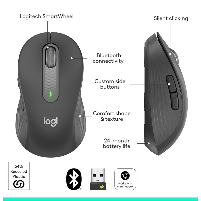 Logitech M650 Signature jobbkezes vezeték nélküli egér - Grafit (910-006253)