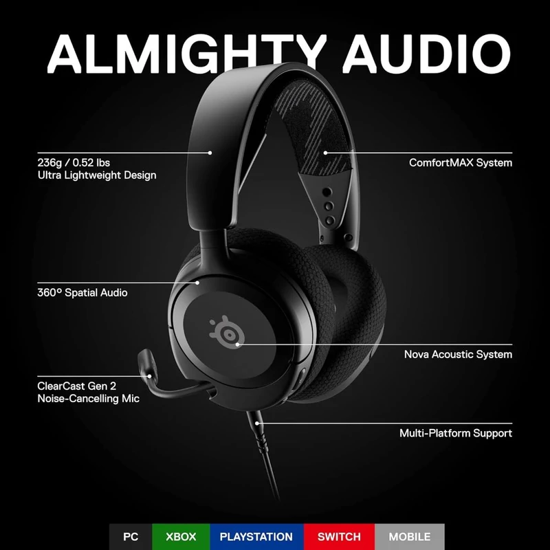 Steelseries Arctis Nova 1 Wired Gaming Headset - Fekete (61606)