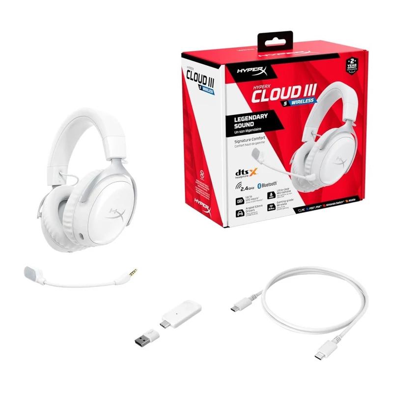 HyperX Cloud III S Wireless gaming headset - Fehér (AX6G1AA)