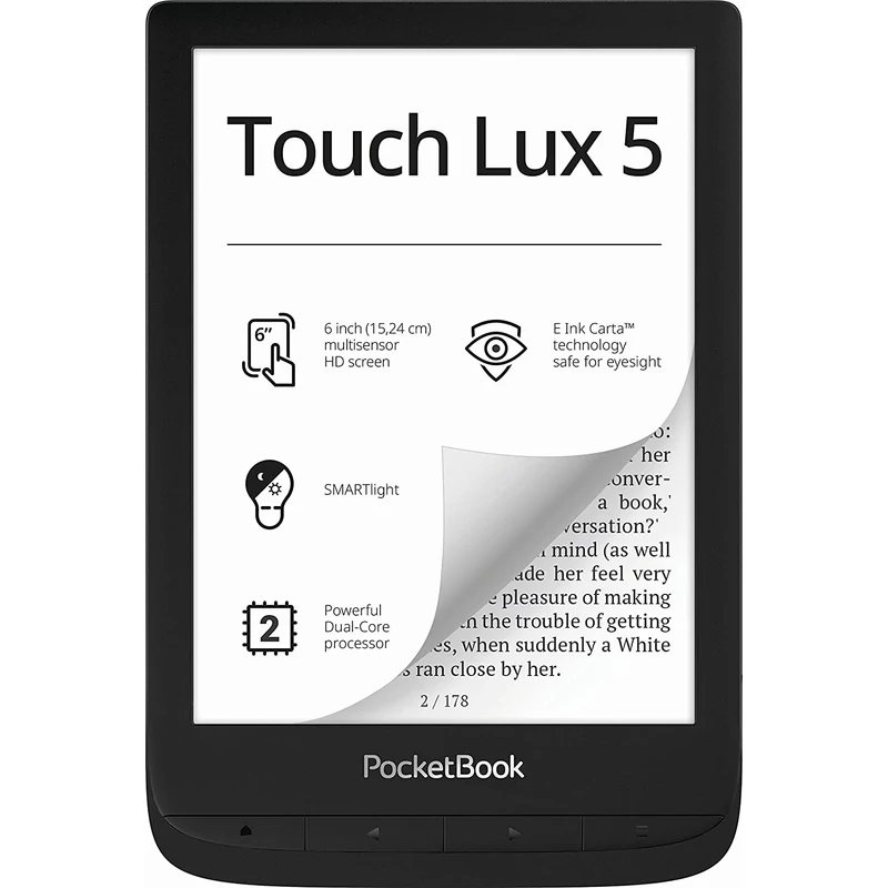 PocketBook Touch Lux 5 e-Book olvasó - Fekete (PB628-P-WW)
