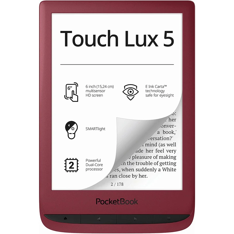 PocketBook Touch Lux 5 e-Book olvasó - Rubint vörös (PB628-R-WW)