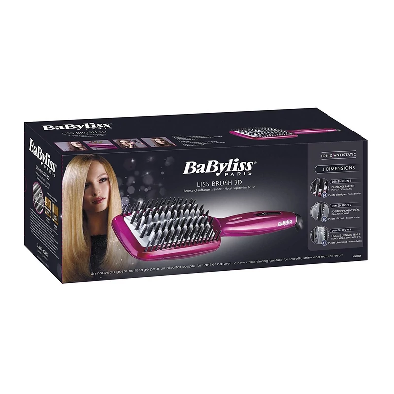 BaByliss Liss Brush 3D HSB100E elektromos hajsimító kefe ion funkcióval, 3 hőmérséklet fokozat - Lila 