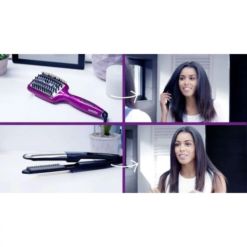 BaByliss Liss Brush 3D HSB100E elektromos hajsimító kefe ion funkcióval, 3 hőmérséklet fokozat - Lila 