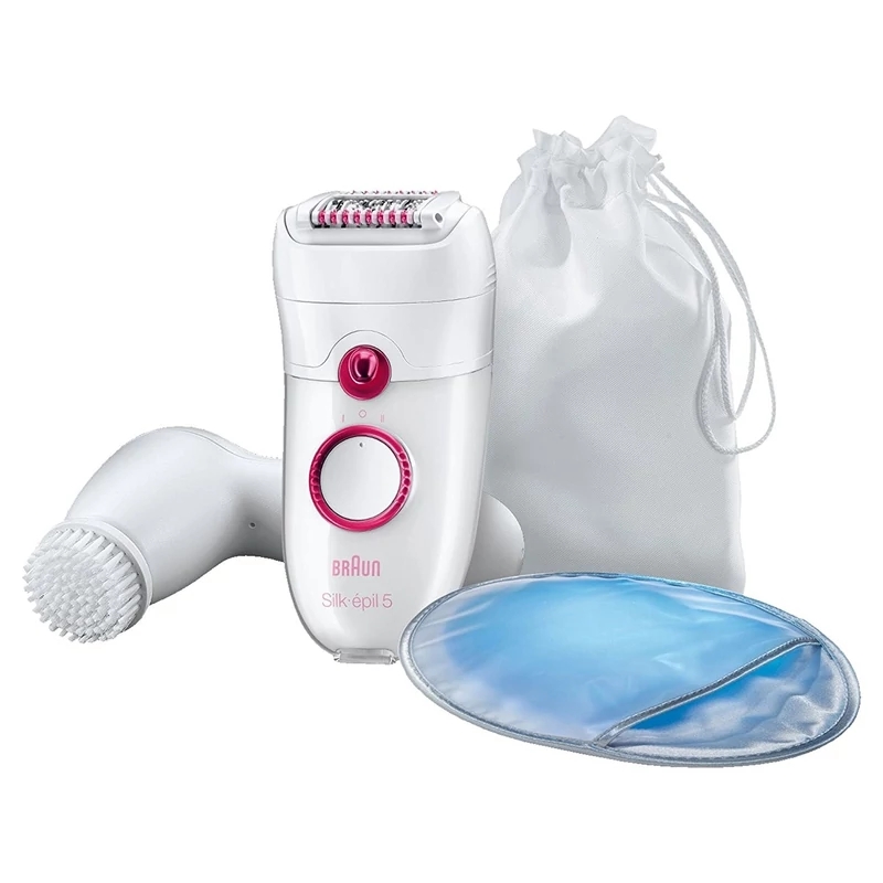 Braun Silk-épil 5 5329  epilátor, 40 csipesz, 2 sebességfokozat, Mosható - Fehér/Rózsaszín + Bőrradírózó kefe