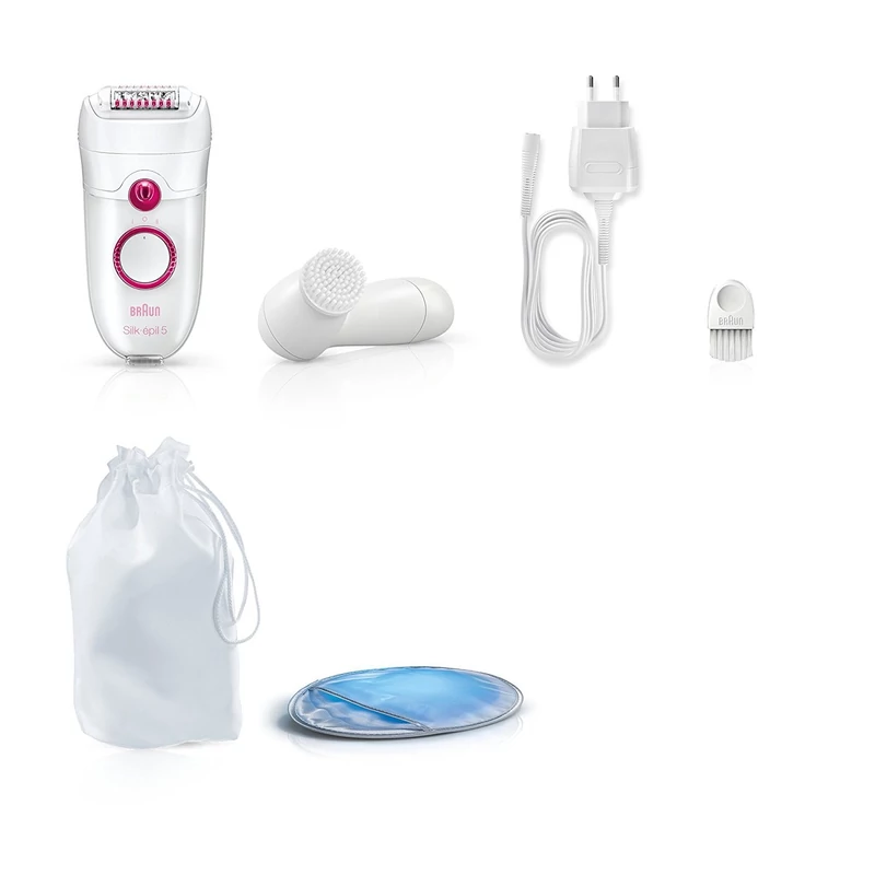 Braun Silk-épil 5 5329  epilátor, 40 csipesz, 2 sebességfokozat, Mosható - Fehér/Rózsaszín + Bőrradírózó kefe