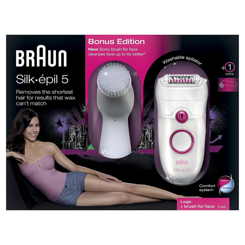 Braun Silk-épil 5 5329  epilátor, 40 csipesz, 2 sebességfokozat, Mosható - Fehér/Rózsaszín + Bőrradírózó kefe