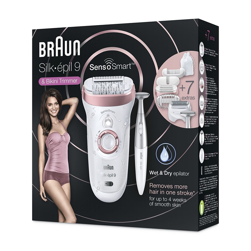 Braun Silk-épil 9 SensoSmart 9/890 epilátor + Bikini trimmer, 7 kiegészítő - Rózsa arany/Fehér (SES9890)
