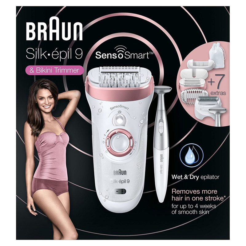 Braun Silk-épil 9 SensoSmart 9/890 epilátor + Bikini trimmer, 7 kiegészítő - Rózsa arany/Fehér (SES9890)