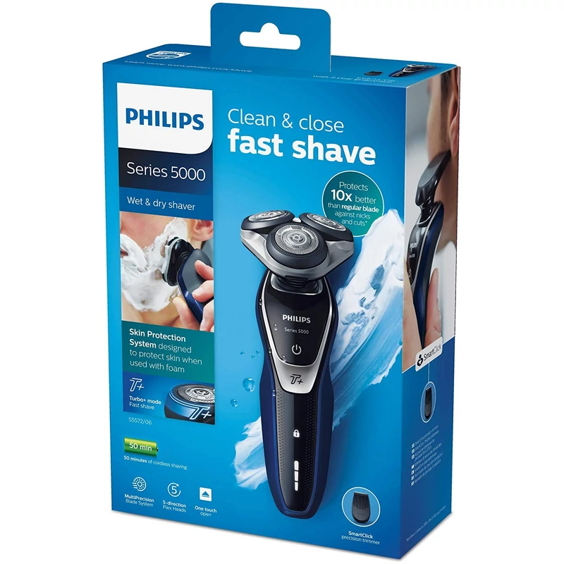 Philips S5572/06 Series 5000 AquaTouch nedves és száraz elektromos borotva - Kék/Fekete/Ezüst
