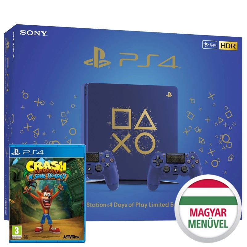 PlayStation 4 (PS4) Slim 500GB Days of Play Limited Edition + Crash Bandicoot játék