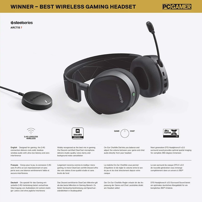 Steeleeries Arctis 7 2019 Edition Wireless Gaming Headset - Fekete (61505)