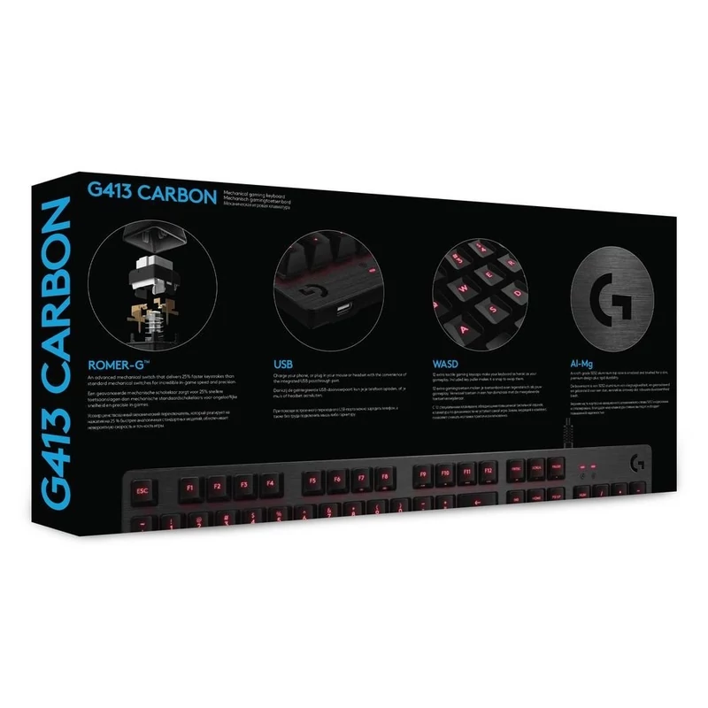 Logitech G413 Carbon háttérvilágításos mechanikus billentyűzet, Angol kiosztás - Fekete (920-008308)