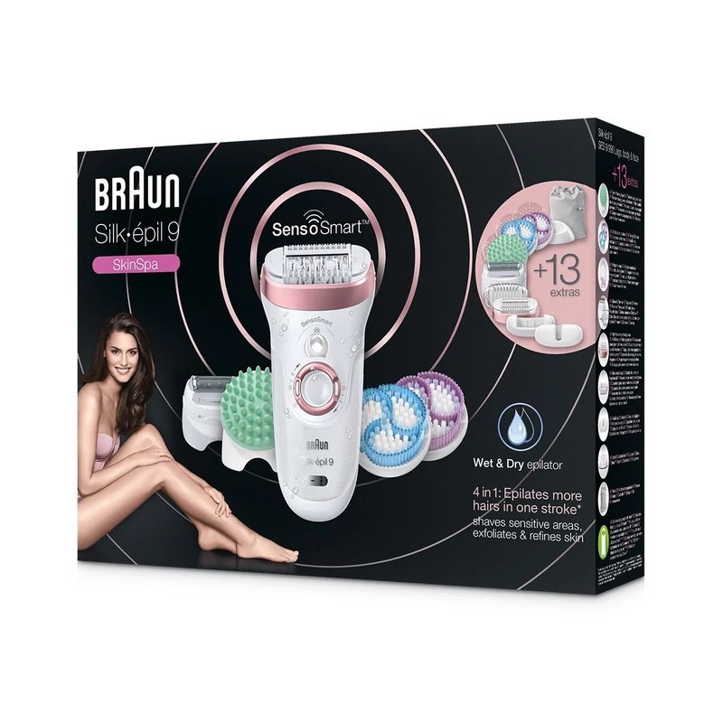 Braun Silk-épil 9 SkinSpa SensoSmart 9/990 epilátor + 13 kiegészítő - Rózsa arany/Fehér (SES9990)
