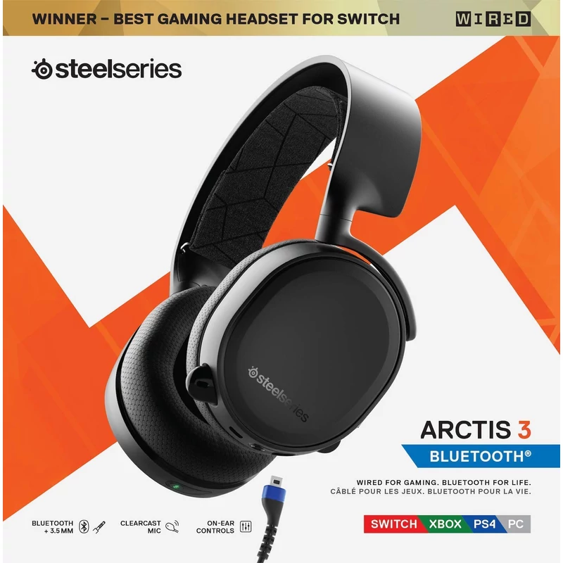 SteelSeries Arctis 3 Bluetooth (2019 Edition) 7.1 Gaming Headset  - Fekete (61509)