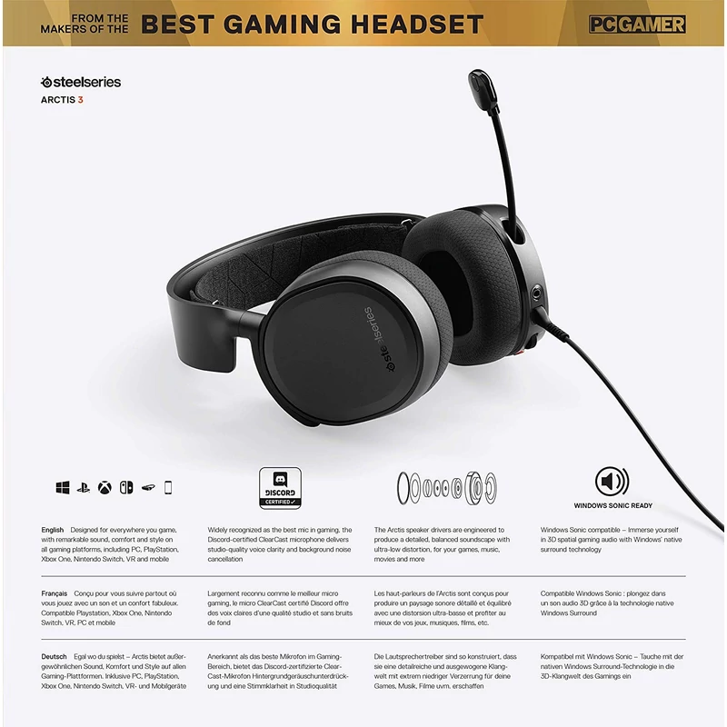 SteelSeries Arctis 3 2019 Edition 7.1 Gaming Headset - Fekete (61503)