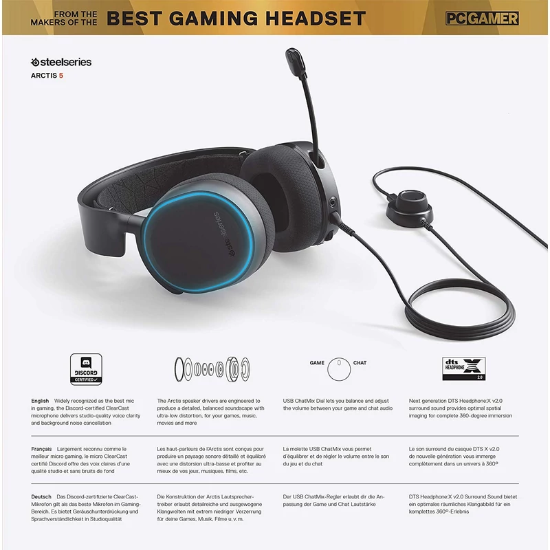 SteelSeries Arctis 5 2019 Edition 7.1 Gaming Headset - Fekete (61504)