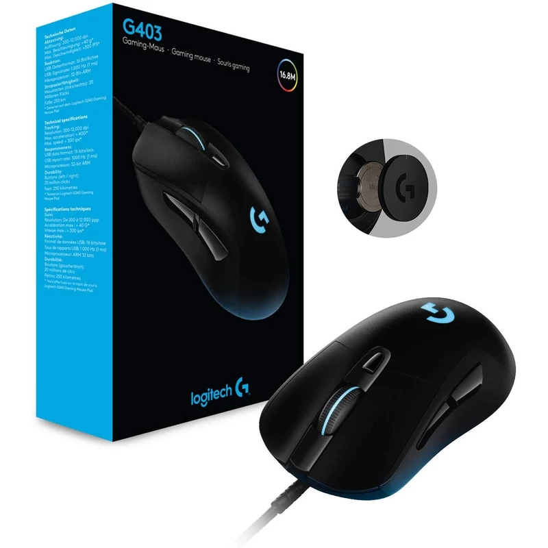 Logitech G403 Hero vezetékes gaming egér - Fekete (910-005632)