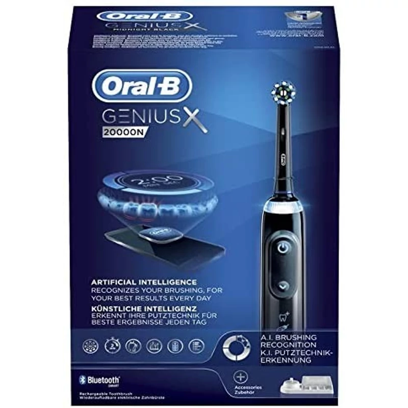 Oral-B Genius X elektromos fogkefe Cross Action fejjel, prémium pótfej tartóval - Fekete